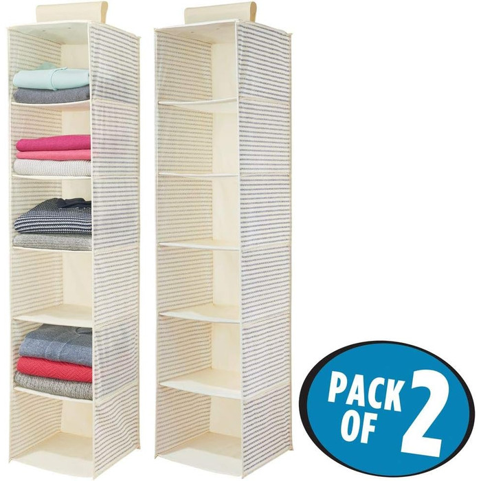 Тканинний підвісний шафа mDesign – 6 полиць – сірий та чорний колір, ідеально для одягу, ременів, клатчів