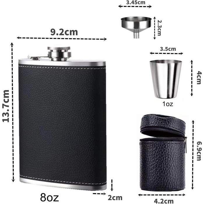Фляга для алкоголю 8oz з нержавіючої сталі, набір з 4 склянок та воронкою, для чоловіків та жінок, подарункова коробка GUFRRST