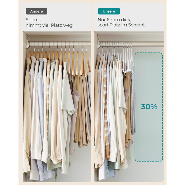 SONGMICS Velvet Clothes Hangers, 20-Piece Set, Pant Hangers, 42.5 cm Long, with Adjustable Clips, Non-Slip, Space-Saving, for Pants, Coats, Dresses, White CRF012W20