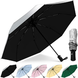 Зонт від сонця та дощу, 46 дюймів (117 см), 8-ми рифлений, вітростійкий, автоматичний, для чоловіків та жінок, срібно-чорний