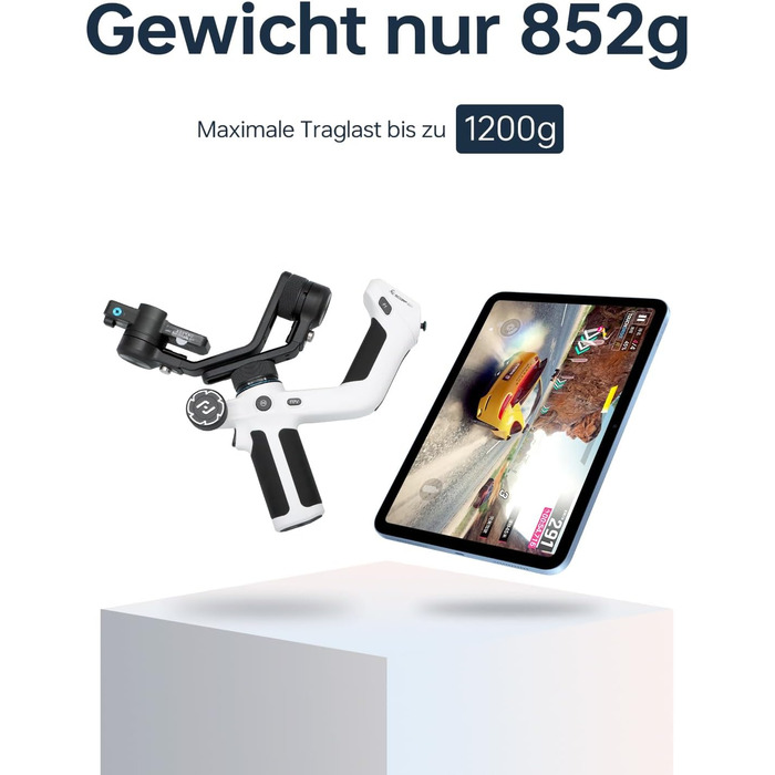 Feiyu SCORP Mini 2: Стабілізатор для камер (без дзеркала, екшн-камер, iPhone/Samsung) з підсвічуванням та виносним штативом. Чорний/Білий