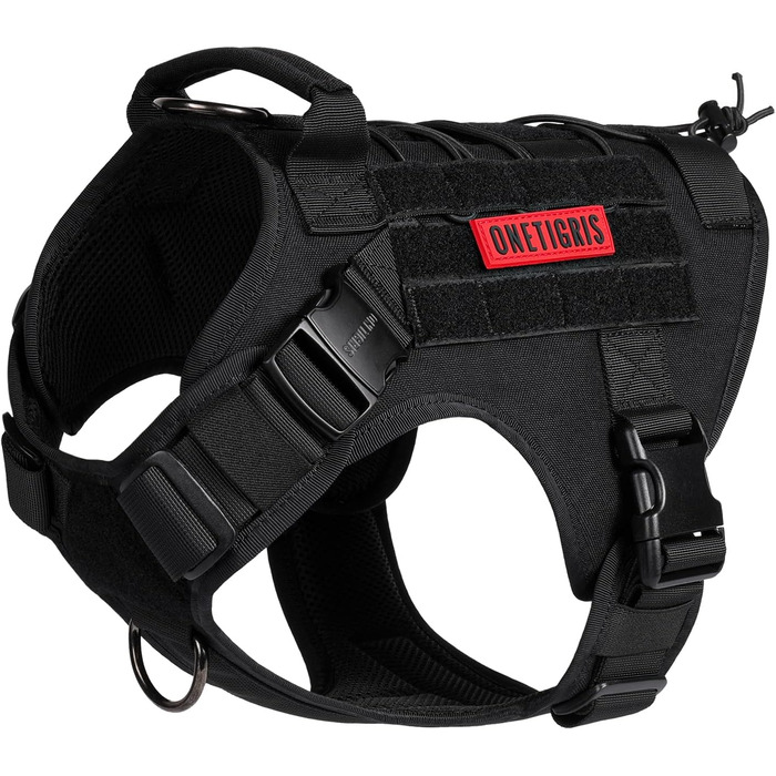 Тактичне обіднє оснащення для собак OneTigris Fire Watcher 2.0 з надійною металевою пряжкою, ручкою та MOLLE-системою, чорне