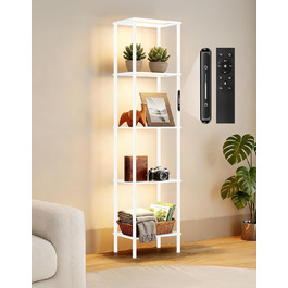 Стельова лампа з поличкою, LED, регулювання яскравості, 3 колірні температури, сенсорне управління та пульт, полиця для книг, дерев'яна, сучасний дизайн для вітальні, спальні, офісу (білий)