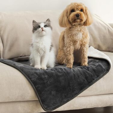 Водонепроникний коврик Dreamzie для собак 63x88 см - для дивана та ліжка, Sherpa Fleece, reversible, миючий, темно-сірий