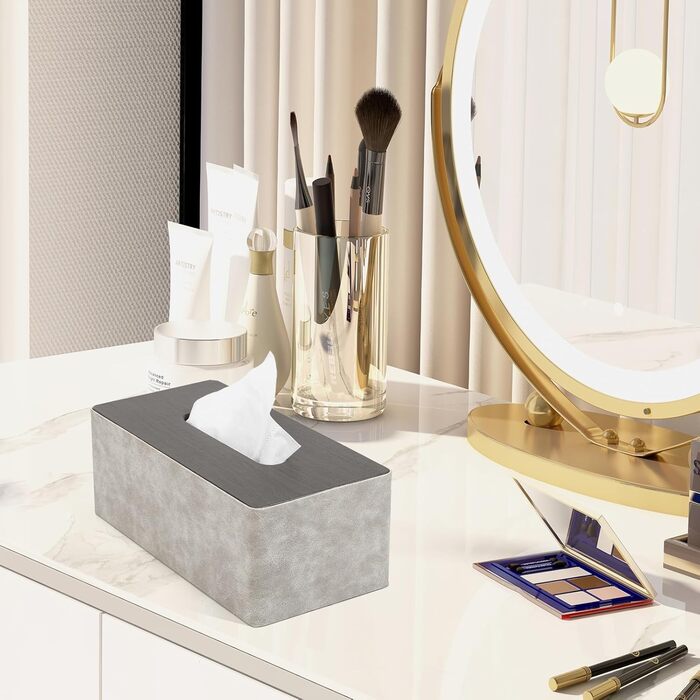 Скляниця для серветок з дерева та металу, 24x12x9 см, сіра, для дому, ванної кімнати, офісу