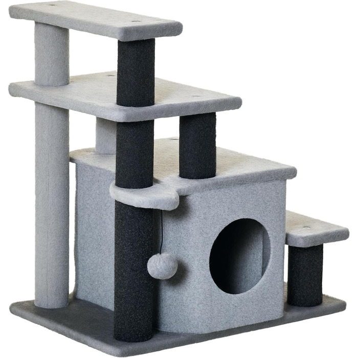 Сходинка для собак PawHut з 3/4 сходинок, 66 см, з гніздом для сну, м'ячиком, для котів та собак середніх порід, сірого кольору