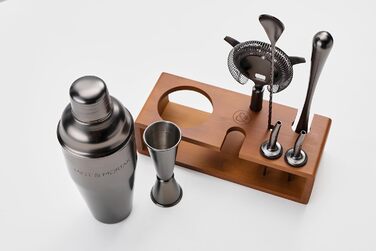 Набір для приготування коктейлів Mint&Mortar 7 шт. з бамбуковим підставкою, нержавіюча сталь, барменський набір з інструментами для дому та професійного використання, 680 мл, Mixer (Gunmetal Black)