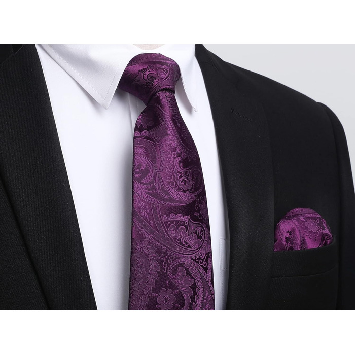 Набір краваток та нагрудних хустинок Enlision для чоловіків: краватка, хустинка, краватенушка, Paisley, в клітинку, для весілля, ділового стилю - фіолетовий, універсальний розмір