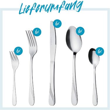 GRÄWE Stainless Steel Cutlery Set for 6 People, 30-Piece Table Cutlery Set, Nickel-Free, Rust-Proof, Hand-Polished, Dishwasher-Safe - Stralsund Series
