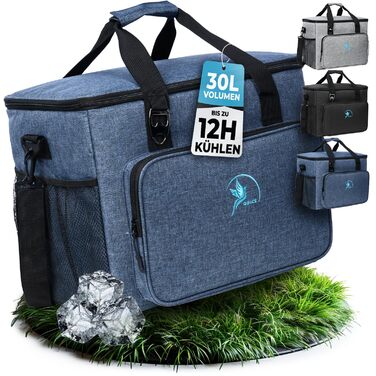 Термосумка 30л (складніша) з ізоляцією, 10-12 годин, з відкривачем, PEVA, для роботи, офісу, пікніка, покупок, будівництва (30л, блакитна)