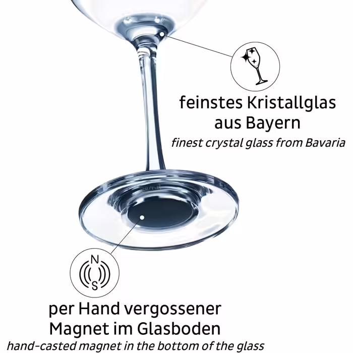 silwy® Magnet Glasses, fine crystal glasses with perfectly integrated magnets and metallic nano-coasters (WINE BORDEAUX)