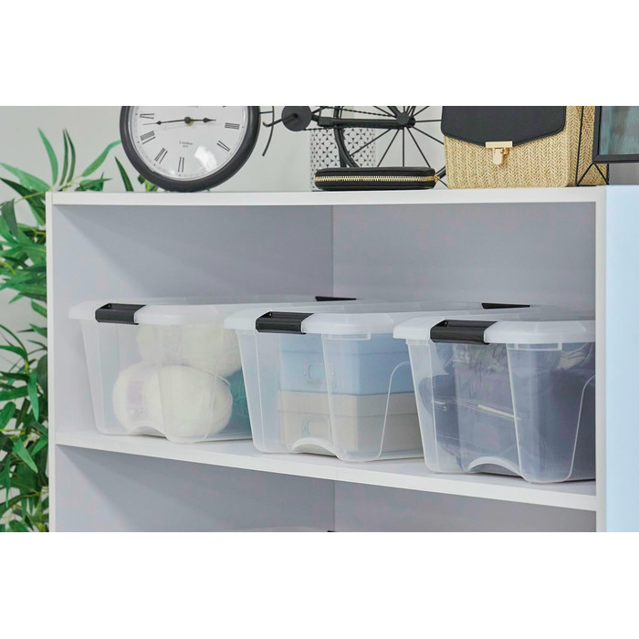 Iris Ohyama Storage Boxes with Lids, 60L, 4-Piece Set, Silver, Secure Closure, Stackable, Handles, for Bedroom, Closet, Office, Organization, BPA-Free Plastic, Storage Boxes, NTB-60 (Black, 15L/3-Piece Set)