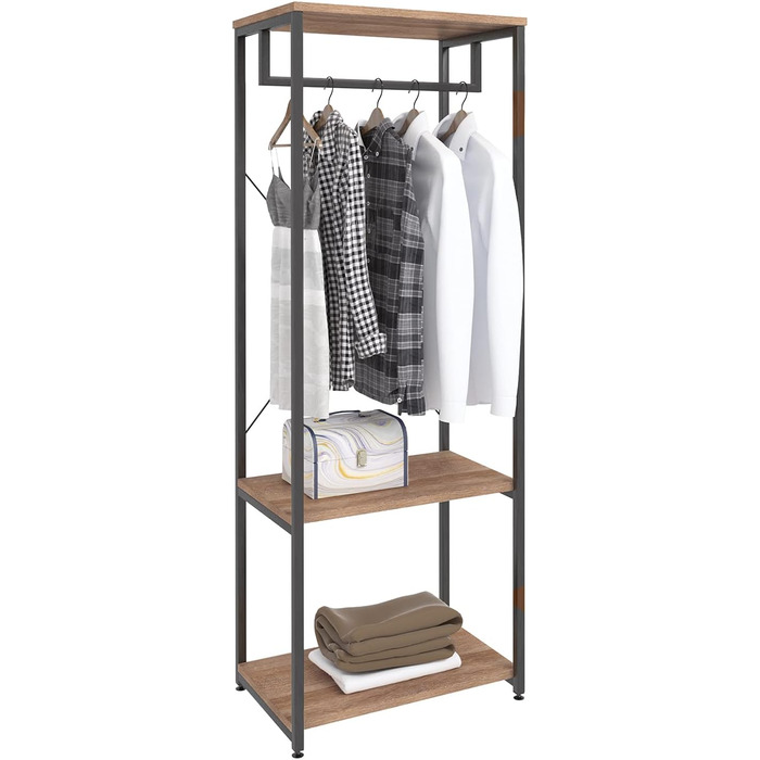 WOLTU Clothes Rack Hanging Shelf Clothes Rail with Shoe Shelf for Bedroom Wardrobe Stand, Metal and Wood, Black + Light Oak, approx. 60 x 40 x 167 cm