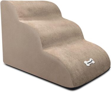 Сходинки для тварин Galatée: 3-ступеневі сходи з щільного пінополіуретану, знімний чохол на блискавці, для собак та інших домашніх тварин (Світло-коричневий)