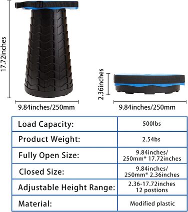 Складний стілець-телескоп для кемпінгу, риболовлі та відпочинку на природі (220 кг, блакитний)