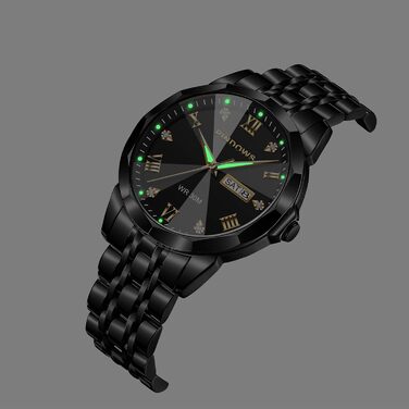 Годинник чоловічий PINDOWS Luxus Quarz аналоговий з датою та великим циферблатом, водостійкий, модний, бізнес-стиль. Елегантний двоколірний годинник з нержавіючої сталі з підсвічуванням календаря De650n1: Чорний