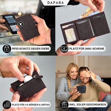Чоловічий гаманець DAPARA | Тонкий гаманець з відділом для монет та RFID-захистом | Портмоне для чоловіків | Для 12 карт | Гаманець з карбоновим покриттям, червоний (мікрофібра)