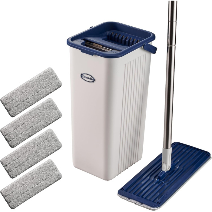 Набір для миття підлоги Formosa 2 з відром з двома камерами | Плоский моп 360° з мікрофібри | 2 змінні насадки | Віджим без рук