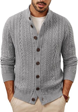 Кардиган чоловічий PJ PAUL JONES з косими візерунками, на ґудзиках, грубий трикотаж, сірий, L