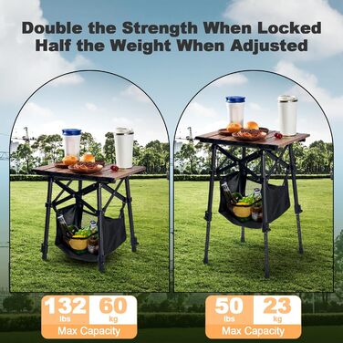 Складний алюмінієвий стіл для кемпінгу Odoland з регульованою висотою та сумкою для зберігання (40x30x40-58 см)