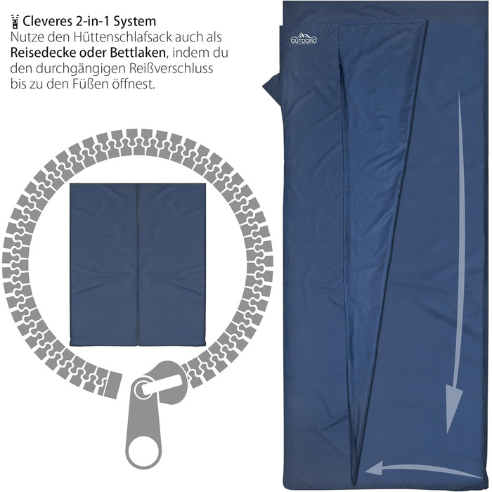 Outdoro Sleeping Bag, Ultra-Light Travel Sleeping Bag, only 230g made of Microfiber, thin & small, Liner, Travel Sheet