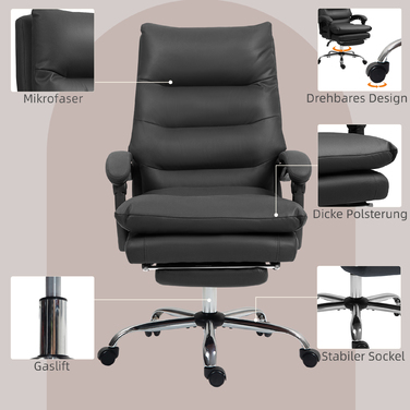Vinsetto Office Chair with Massage Function, Ergonomic Desk Chair with Reclining Function, Heating Function, Adjustable Height Computer Chair with Footrest, Swivel Function, Black | Aosom