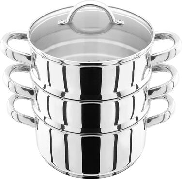 Набір пароварки Judge з нержавіючої сталі з 3 рівнями, 18 см, 1 л каструля, 2 пароварки та кришка, сумісний з індукцією, у подарунковій коробці