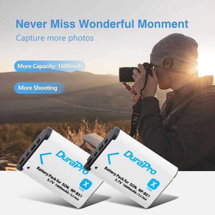 Durapro NP-BX1 акумулятор + зарядний пристрій Dual USB LCD для Sony RX100, RX100 II, WX500, HX300, HX400V та інших моделей Sony