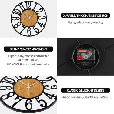 Large Wall Clock, Ticking Sounds, 34CM/14 Inch Silent, No Noise, Battery Operated, Modern, Oversized, Retro Vintage Oversized Wall Clock for Living Room, Bedroom and Kitchen