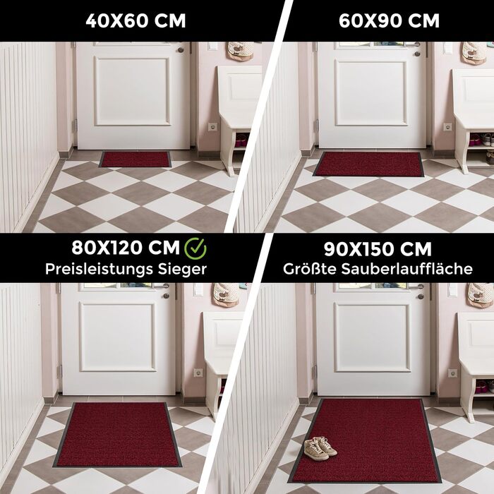Килимок вхідної групи Carpet Diem протибрудовий червоно-чорний, 90x150 см, протиковзний килим для дому та вулиці