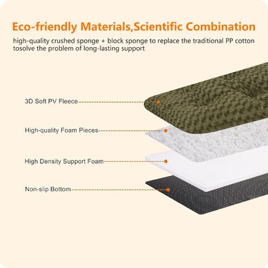 Ортопедичне ліжко для собак, килимок для собак з двошаровим дизайном, миється, знімний кошик для собак, 90 см для маленьких та середніх собак (89 x 59 x 10 см, оливковий)