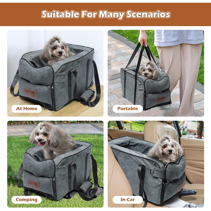 Автокрісло для собак та котів, до 6 кг, знімний та миючий чохол, для середньої консолі, замша