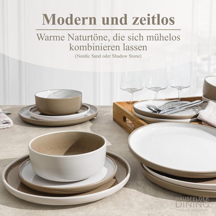 Сервіз Hausfelder для 8 осіб (32 елементи) з каменю Shadow Stone – тарілки, миски, чашки. Сервіз з кераміки, стійкий до миття в посудомийній машині