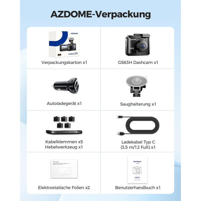 Відеореєстратор AZDOME GS63H 4K з Wi-Fi, GPS, Нічне бачення та Широким кутом 170°, WDR, IPS 2.4', Паркувальний режим, Детектор руху, Циклічна запис