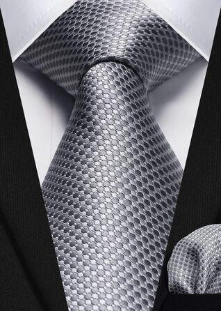 Краватка та нагрудний хустинка HISDERN: комплект для весілля, ділових зустрічей та свят (срібно-сірий)