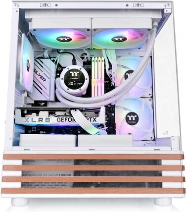 Корпус Thermaltake TG ARGB Micro-Tower з темперованим склом, 3 вентилятори ARGB, підтримка водяного охолодження 240/280мм, білий (View 170 Wood, Snow)