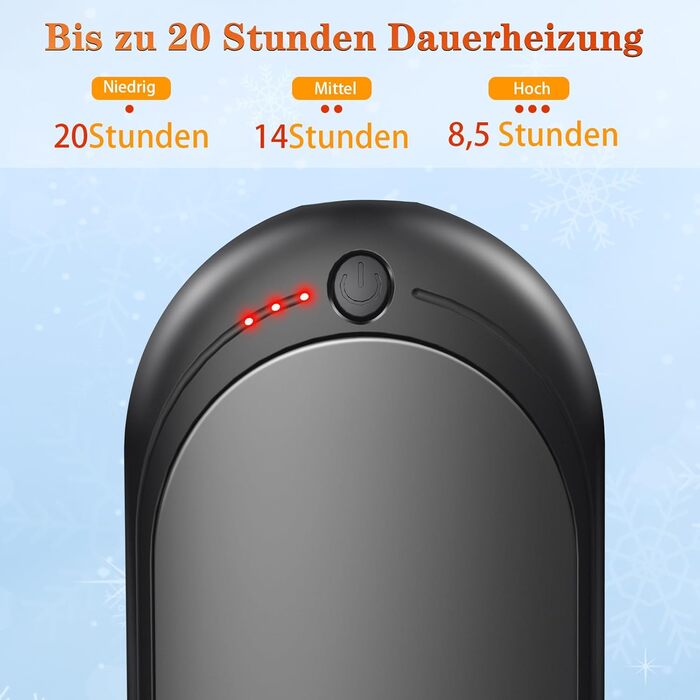 Електричний гріти для рук, набір 2 шт. з акумулятором 6000mAh, USB-кабель, 3 режими нагріву, 20 годин тепла, перезаряджається, для активного відпочинку взимку (чорний, сірий)