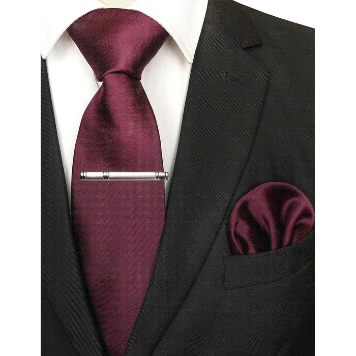 Чоловічий шовковий набір краватки JEMYGINS: краватка, хустинка, затискач для краватки (вишнево-каштановий)