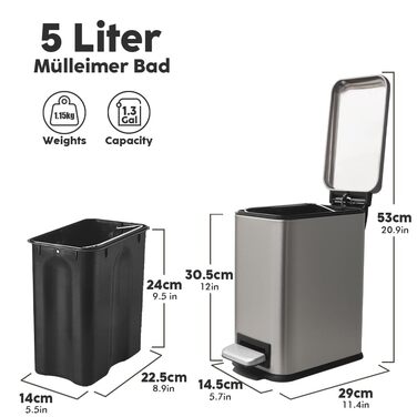 Трюмний смітник для кухні: вузький, з педаллю, з відром, нержавіюча сталь, 5л, зелений