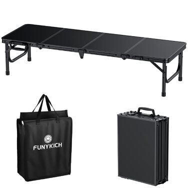 Складний кемпінговий стіл FUNYKICH 116x40x26 см, алюмінієвий, з MDF стільницею, чорний - для пікніка, пляжу, балкону