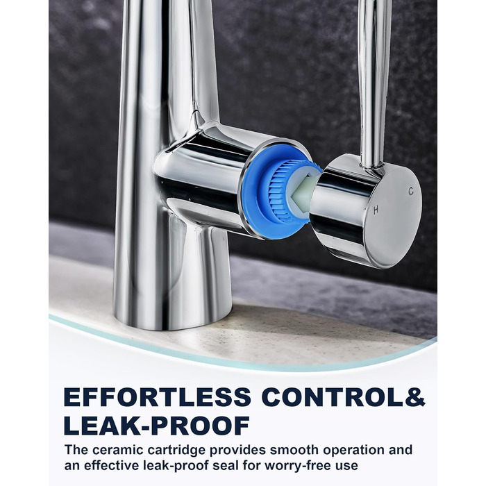 Змішувач кухонний iVIGA висувний з дощувачем, водоспад, 360° поворот, 3 режими, брашований нікель