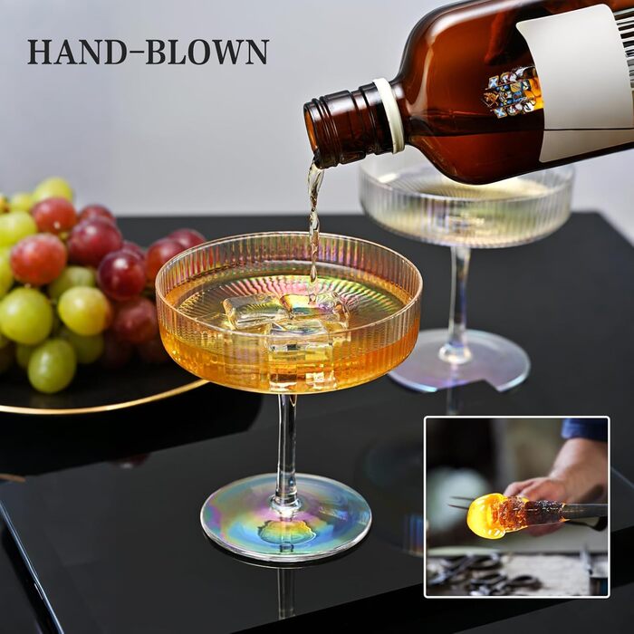 Набір келихів для мартіні CUKBLESS (6 шт.), 200 мл, вінтажний дизайн, ручної виготовлення, для коктейлів, десертів, віскі та мартіні