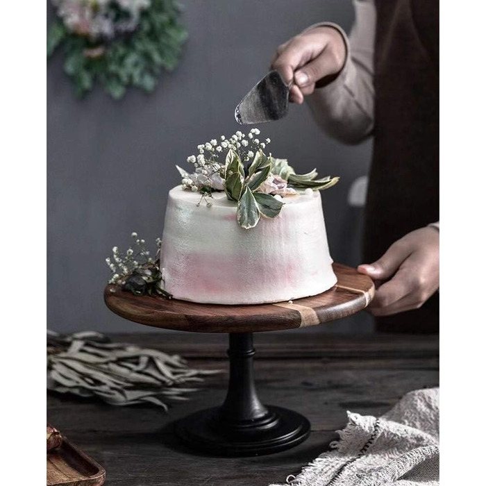 Дерев'яний підставка для тортів NUPTIO, набір 3 шт: рустикальний дизайн для весілля, дня народження, дитячого свята. Підходить для тістечок, десертів та чаю. Чорний колір, 29 см