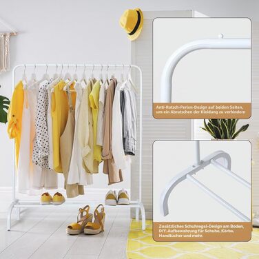 Металевий вішак-стійка для одягу з полицею, підлоговий гардероб для пальників, сукень та сорочок, білий