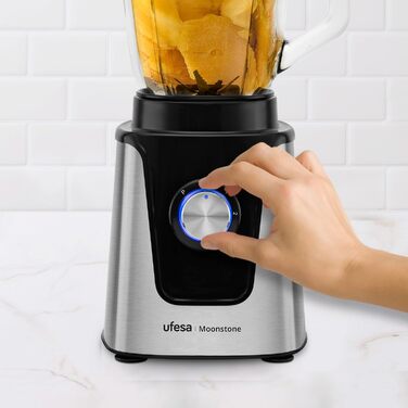 Ufesa Moonstone Stand Mixer, 1500W Power, 1.5L Glass Jar, Speed Control with LED Light, Ice Crusher, 6 Detachable Titanium Blades, 2 Speeds + TURBO 1500W Titanium 1.5L