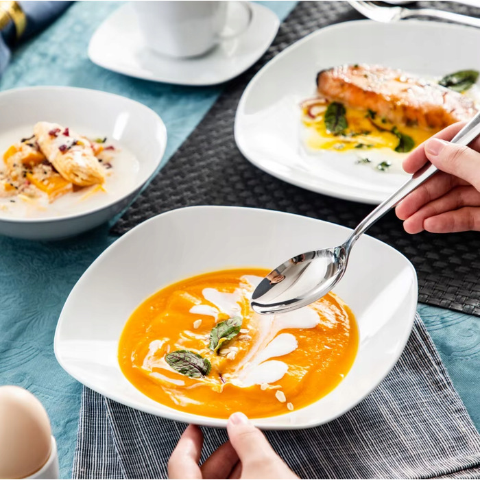 Елегантний білий порцеляновий обідній сервіз на 6 осіб, 50 предметів