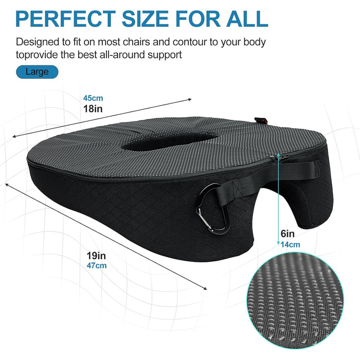 ZHOOGE Orthopedic Donut Seat Cushion for Hemorrhoids & Tailbone Pain - Memory Foam Seat Cushion for Car, Sofa, Office & Wheelchair - Black