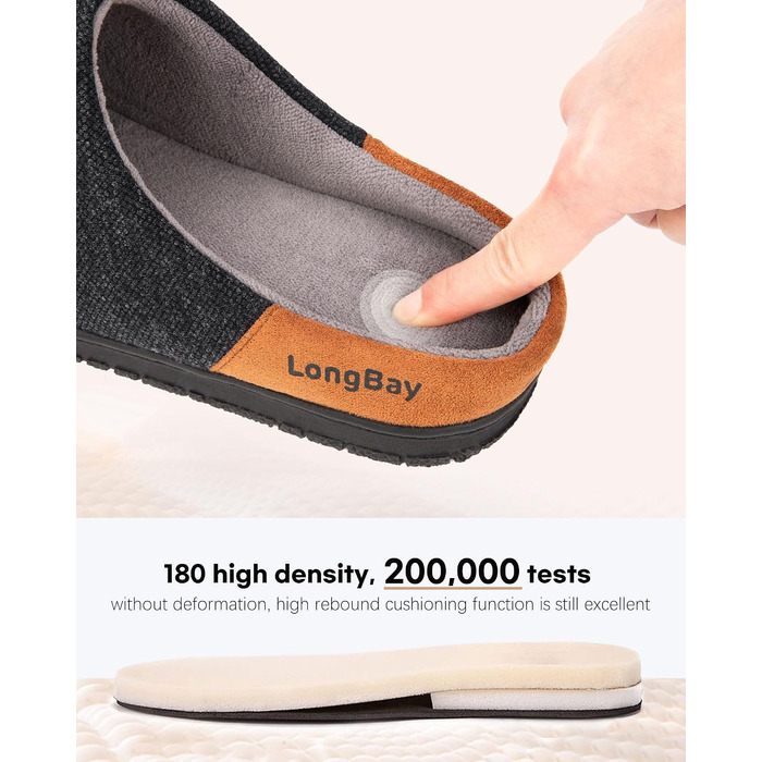 Чоловічі теплі зимові капці LongBay з ефектом пам'яті (Memory Foam) та підкладкою Sherpa, прогумована підошва, чорні, розмір 41 EU