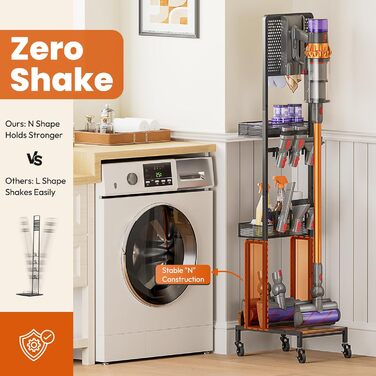 Підставка для Dyson V15 V12 V11 V10 V8 V7 V6 Gen5: Настінний тримач з органайзером для насадок та аксесуарів, чорна