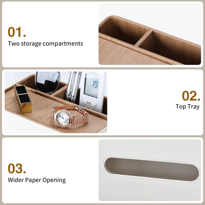 KINGFOM Склянка для серветок з 2 відсіками, з PU шкіри, для дому, офісу, ванної кімнати (Бежева)